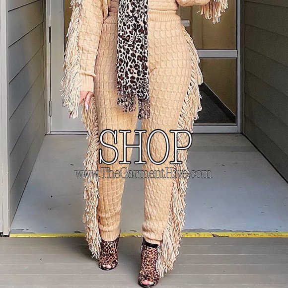 Fringe Crop Top Sweater Set by Hot & Delicious - Picture 2 of 2